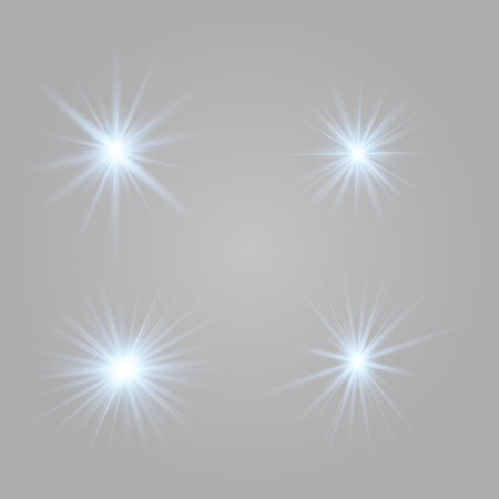 Set of blue of bright beautiful stars. Light effect Bright Star. Beautiful light for illustration. Christmas star. Vector sparkles on transparent background.White glowing lightのイラスト素材