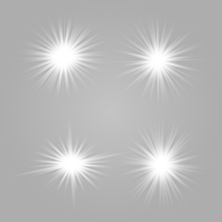 Set white of bright beautiful stars. Light effect Bright Star. Beautiful light for illustration. Christmas star. Vector sparkles on transparent background.White glowing lightのイラスト素材