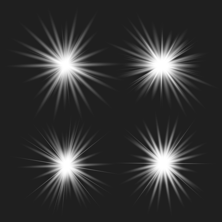 Set white of bright beautiful stars. Light effect Bright Star. Beautiful light for illustration. Christmas star. Vector sparkles on transparent background.White glowing lightのイラスト素材
