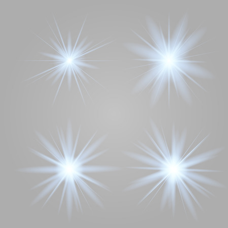 Blue glowing light set explodes on a transparent background. Sparkling magical dust particles. Bright Star. Transparent shining sun, bright flash. Vector sparkles. To center a bright flash.のイラスト素材
