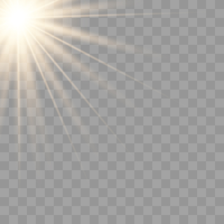 Vector transparent sunlight special lens flash light effect.front sun lens flash. Vector blur in the light of radiance. Horizontal stellar rays and searchlight.のイラスト素材