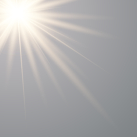 Vector transparent sunlight special lens flash light effect.front sun lens flash. Vector blur in the light of radiance. Horizontal stellar rays and searchlight.のイラスト素材