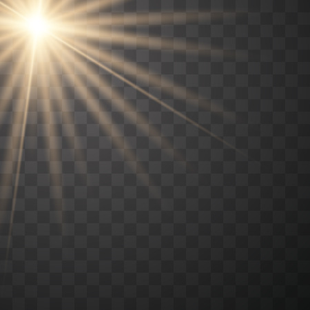 Vector transparent sunlight special lens flash light effect.front sun lens flash. Vector blur in the light of radiance. Horizontal stellar rays and searchlight.のイラスト素材