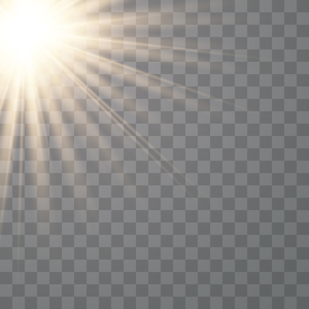 Vector transparent sunlight special lens flash light effect.front sun lens flash. Vector blur in the light of radiance. Horizontal stellar rays and searchlight.のイラスト素材