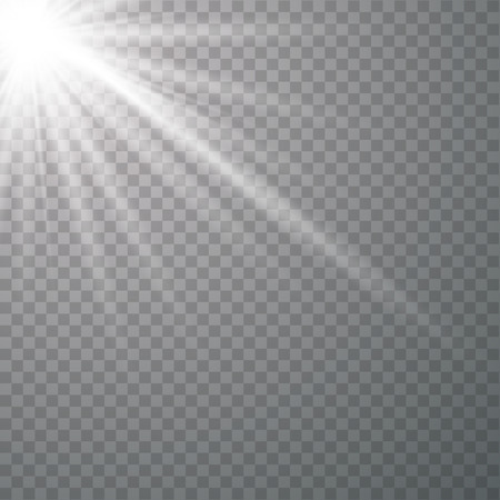 Light flare special effect with rays of light and magic sparkles. Glow transparent vector light effect set, explosion, glitter, spark, sun flash, burst.のイラスト素材