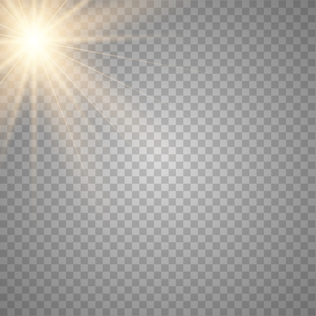 Vector transparent sunlight special lens flash light effect.front sun lens flash. Vector blur in the light of radiance. Horizontal stellar rays and searchlight.のイラスト素材