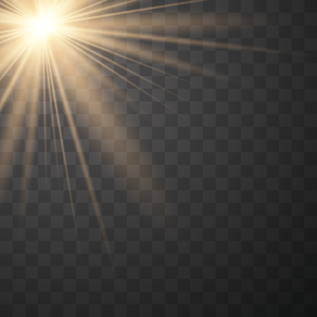 Vector transparent sunlight special lens flash light effect.front sun lens flash. Vector blur in the light of radiance. Horizontal stellar rays and searchlight.のイラスト素材
