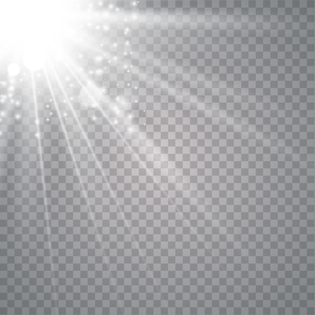 Sunlight on dust a transparent background. Glow light effects. Star flashed sequins. Sun glare on transparent background. the lens sparkles.のイラスト素材