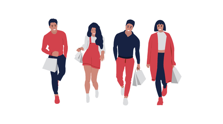 Happy shopping people. Vector background.のイラスト素材