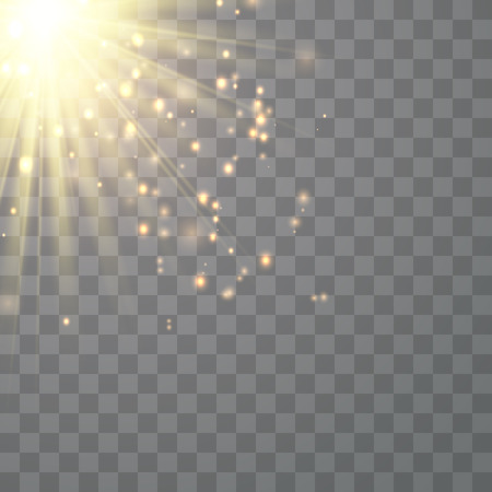 Vector transparent sunlight special lens flash light effect.front sun lens flash. Vector blur in the light of radiance. Element of decor. Horizontal stellar rays and searchlight.のイラスト素材