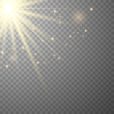 Vector transparent sunlight special lens.Vector transparent sunlight special lens. Gold scene on with spotlights.Special lens flash, light effect.のイラスト素材
