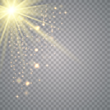 Vector transparent sunlight special lens.Vector transparent sunlight special lens. Gold scene on with spotlights.Special lens flash, light effect.のイラスト素材
