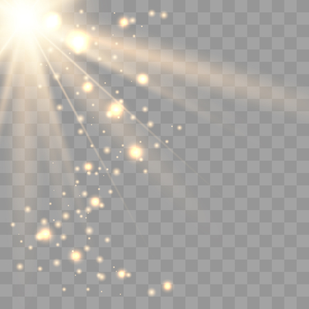 Vector transparent sunlight special lens.Vector transparent sunlight special lens. Gold scene on with spotlights.Special lens flash, light effect.のイラスト素材