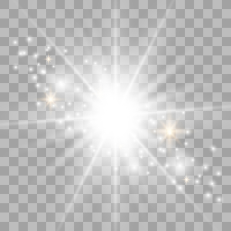 Star burst with gold sparkles.Sun. White glow light effectのイラスト素材