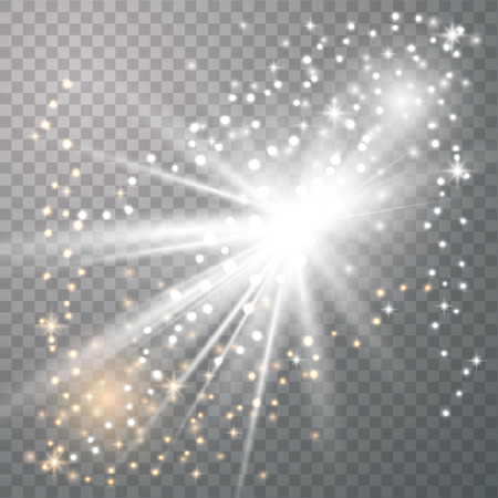 Star burst with gold sparkles.Sun. White glow light effectのイラスト素材