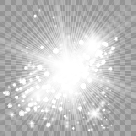 Star burst with gold sparkles.Sun. White glow light effectのイラスト素材
