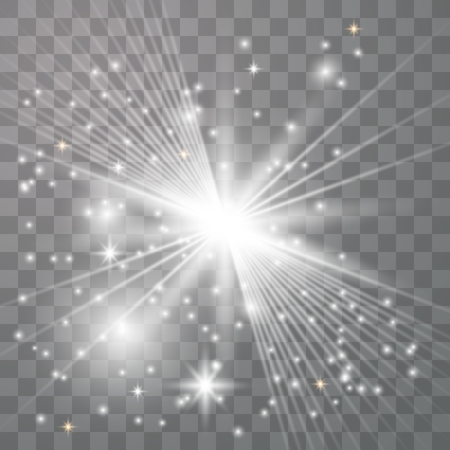 Star burst with gold sparkles.Sun. White glow light effectのイラスト素材