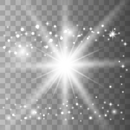 Star burst with gold sparkles.Sun. White glow light effectのイラスト素材