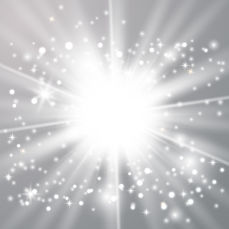 Star burst with gold sparkles.Sun. White glow light effectのイラスト素材