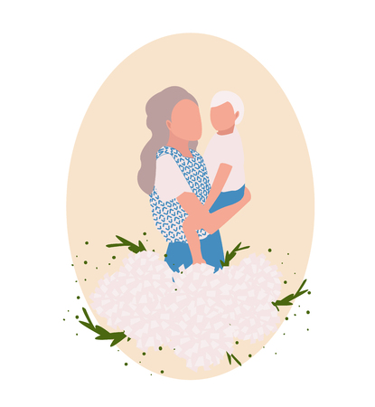 Mothers day card, vector background. Mom with her baby.のイラスト素材