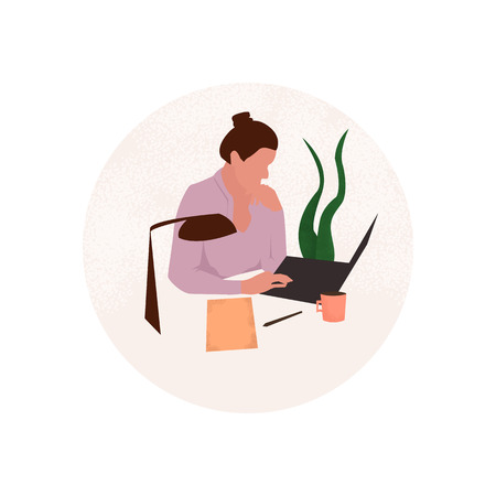 Office workplace. Women working in the office. Vector iconのイラスト素材