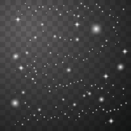 White sparks and golden stars. Glitter special light effect. White star dust trail sparkling particles isolated on transparent background.のイラスト素材