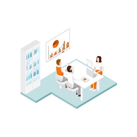 Isometric office team. Vector template of teamworkのイラスト素材