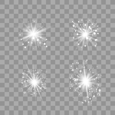 Shining star set gold, solar particles and sparks  with a backlight effect, bokeh, lights, sparkles and sparkles. On a dark background, transparentのイラスト素材