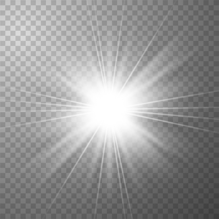 White Glow light effect. Star burst with sparkles. Vector illustration explosion with transparent. Vector illustration for cool effect decoration with ray sparkles.のイラスト素材