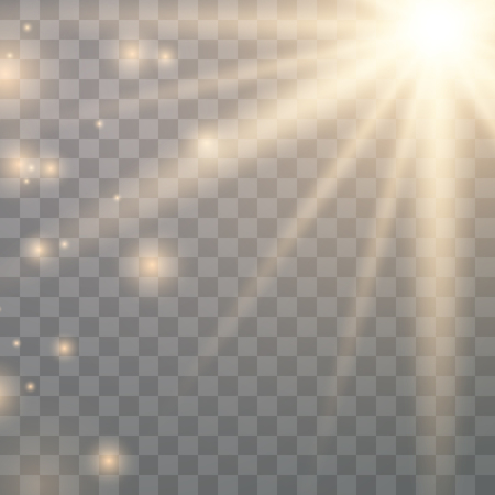 Vector transparent gold sunlight special lens flare light effect with gold sparkle.のイラスト素材