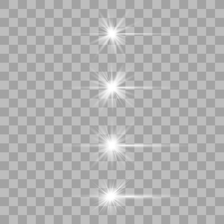 Glow white special light effect, flare, star and spark Isolated. Vector lightsのイラスト素材