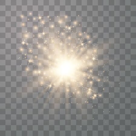 Gold glowing light burst explosion with transparent. Vector illustration effect decoration with ray sparkles. Star burst with sparkles.Sun.のイラスト素材