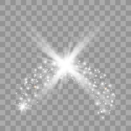 White glowing light burst explosion with transparent. Vector illustration effect decoration with ray sparkles. Star burst with sparkles.Sun.のイラスト素材
