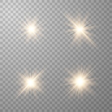 Set of gold Glow light  effect. Star burst with sparkles. The star flashed sparks.のイラスト素材