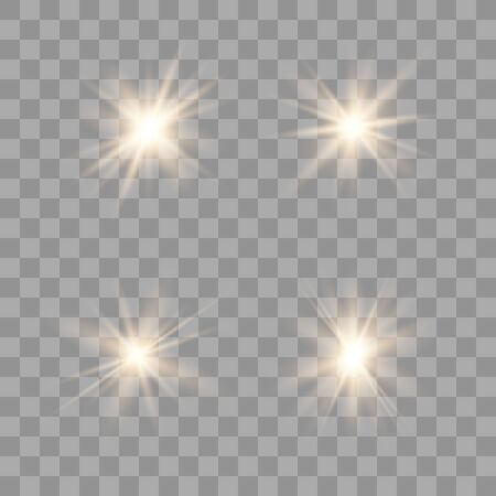 Set of gold Glow light  effect. Star burst with sparkles. The star flashed sparks.のイラスト素材
