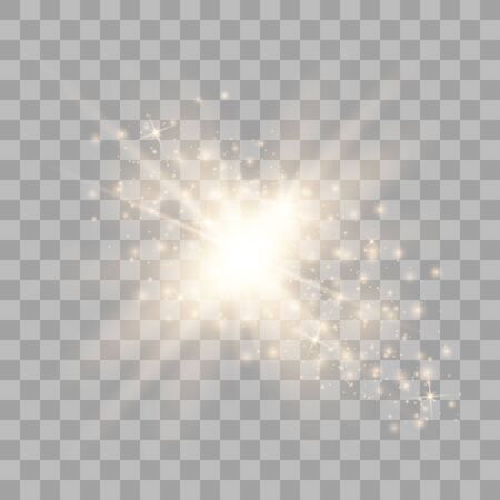 Gold glowing light burst explosion with transparent. Vector illustration effect decoration with ray sparkles. Star burst with sparkles.Sun.のイラスト素材