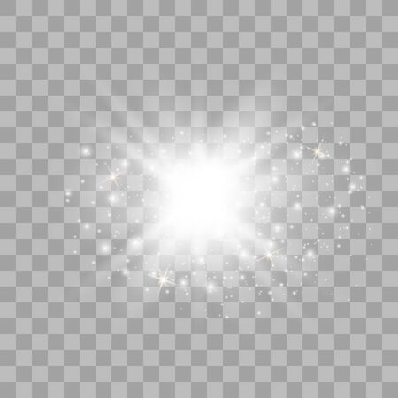White glowing light burst explosion with transparent. Vector illustration effect decoration with ray sparkles. Star burst with sparkles.Sun.のイラスト素材