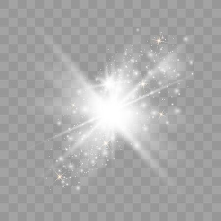 White glowing light burst explosion with transparent. Vector illustration effect decoration with ray sparkles. Star burst with sparkles.Sun.のイラスト素材