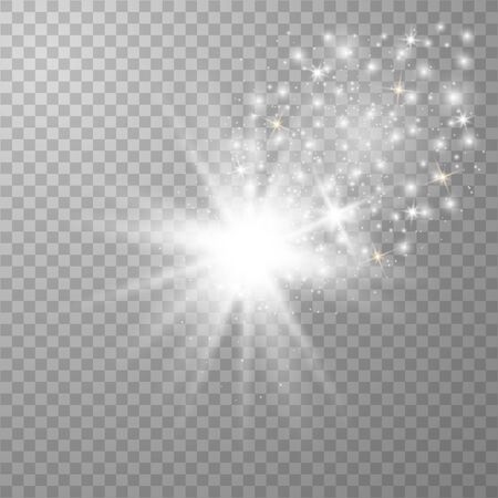 White glowing light burst explosion with transparent. Vector illustration effect decoration with ray sparkles. Star burst with sparkles.Sun.のイラスト素材