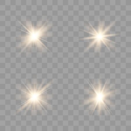 Set of gold Glow light  effect. Star burst with sparkles. The star flashed sparks.のイラスト素材