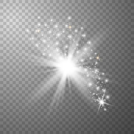 White glowing light burst explosion with transparent. Vector illustration effect decoration with ray sparkles. Star burst with sparkles.Sun.のイラスト素材