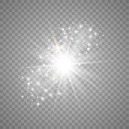 White glowing light burst explosion with transparent. Vector illustration effect decoration with ray sparkles. Star burst with sparkles.Sun.のイラスト素材