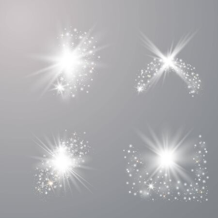 Set of Glow light  effect. Star burst with sparkles. The star flashed sparks. Vector illustration EPS10.のイラスト素材