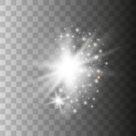 White glowing light burst explosion with transparent. Vector illustration effect decoration with ray sparkles. Star burst with sparkles.Sun.のイラスト素材
