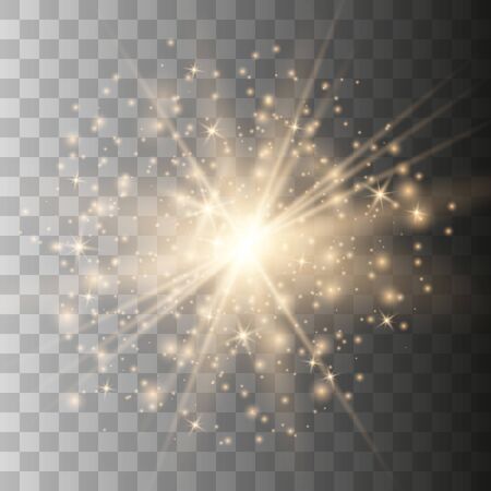 Glow light effect. Star burst with sparkles. Special effect isolated on transparent background.のイラスト素材