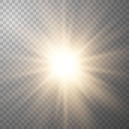 Glow light effect. Star burst with sparkles. Special effect isolated on transparent background.のイラスト素材