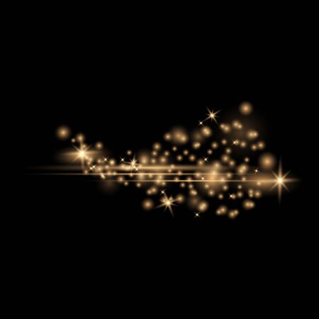 The dust sparks and golden stars shine with special light. Vector sparkles on a transparent background. Sparkling magical dust particles.のイラスト素材