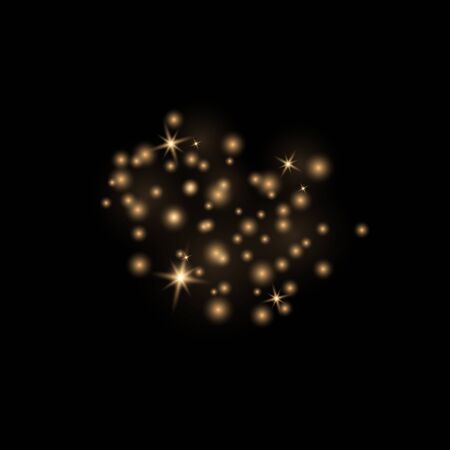 The dust sparks and golden stars shine with special light. Vector sparkles on a transparent background. Sparkling magical dust particles.のイラスト素材