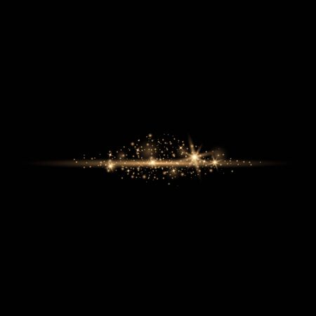 The dust sparks and golden stars shine with special light. Vector sparkles on a transparent background. Sparkling magical dust particles.のイラスト素材