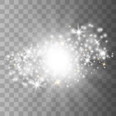 White glowing light explodes on a transparent background. Sparkling magical dust particles. Bright Star. Transparent shining sun, bright flash.のイラスト素材